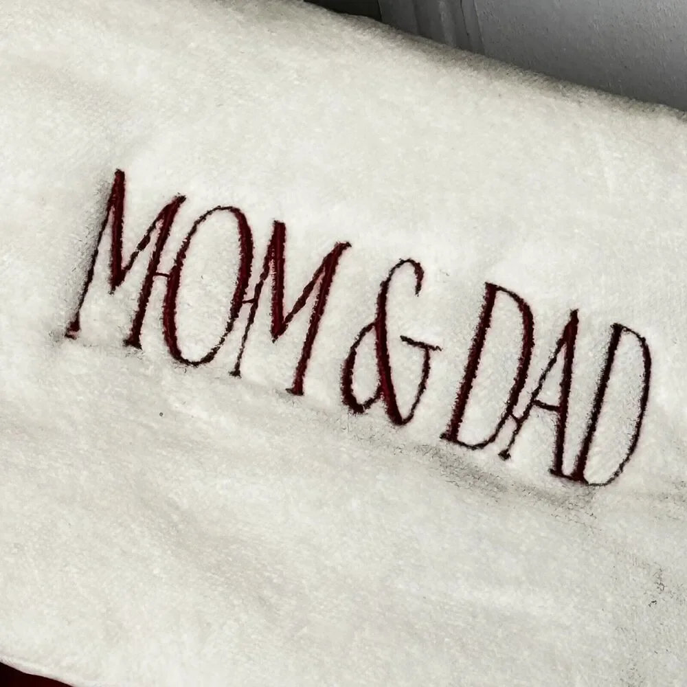 West Elm MOM & DAD Classic Red White Velvet Christmas Stocking Mono NWOT
